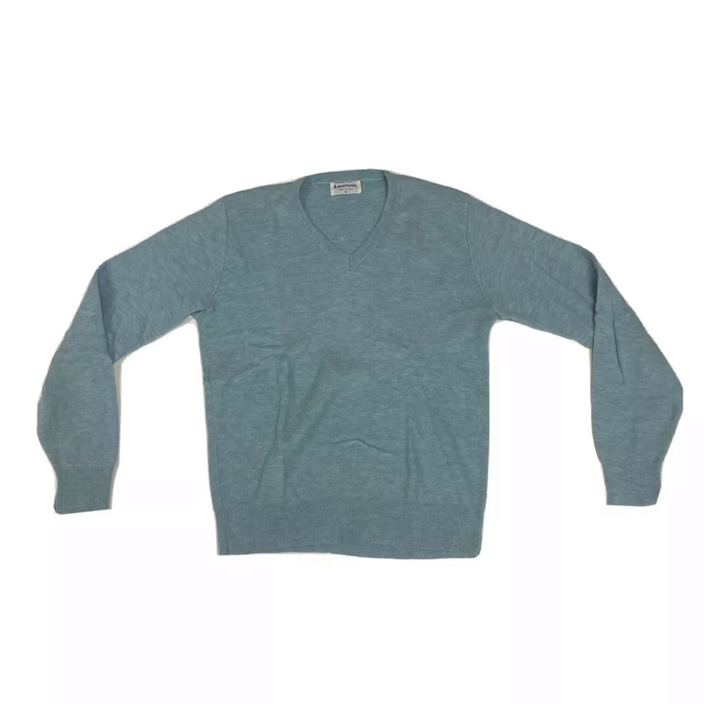 Vintage Lahmar Men’s Sweater Small Blue V-Neck 70s 80s Wool/Acrylic Knit